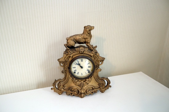 Dog Brass Mantle Clock with Pendulum