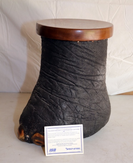 ELEPHANT'S FOOT STOOL W/CERTIFICATE OF RELEASE AND CONFORMITY  AND PHOTO OF