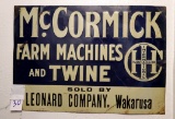 MCCORMICK FARM MACHINE AND TWINE VINTAGE SIGN BY LEONARD COMPANY, WAKARUSA,