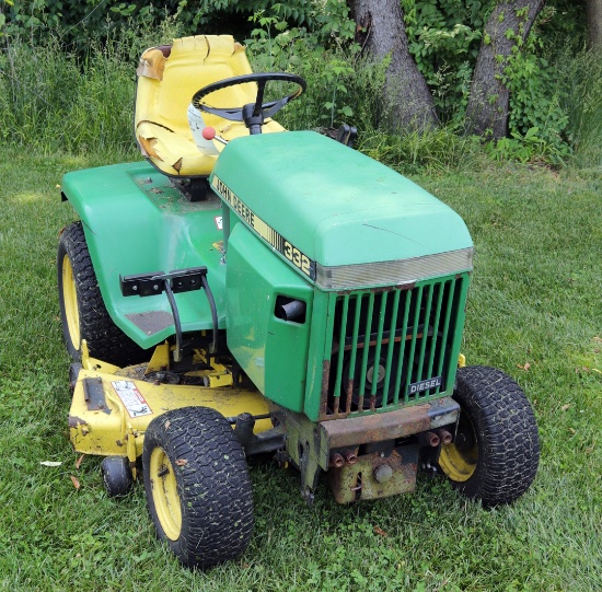 John Deere 332 Diesel Riding Lawn Mower, s/n M00332X100176