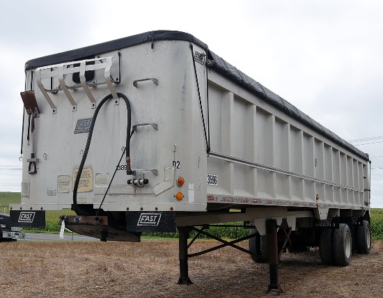 1993 East 39.5' frameless dump trailer SN:1E1F9U289PRJ13897, very roadable, good rubber w/ tarp