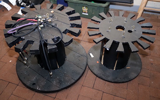 (2) Homemade rifle holders, made from wooden spools