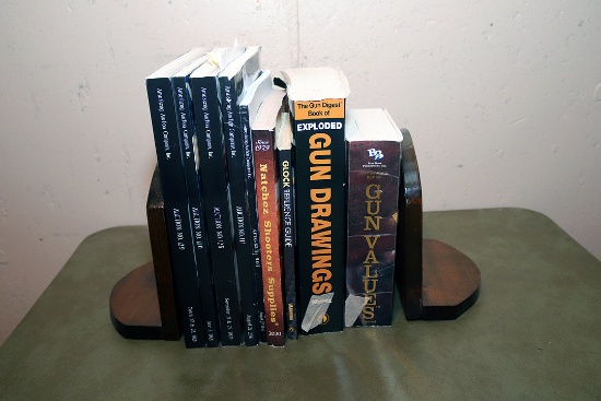 Firearm books and catalogs with bookends