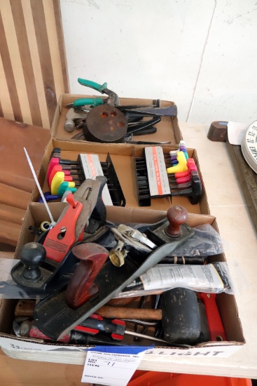 Hand wood planes, misc. hand tools, hex key sets and other misc.
