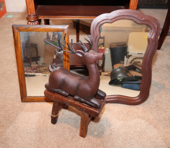 MIRRORS AND WOOD STOOL
