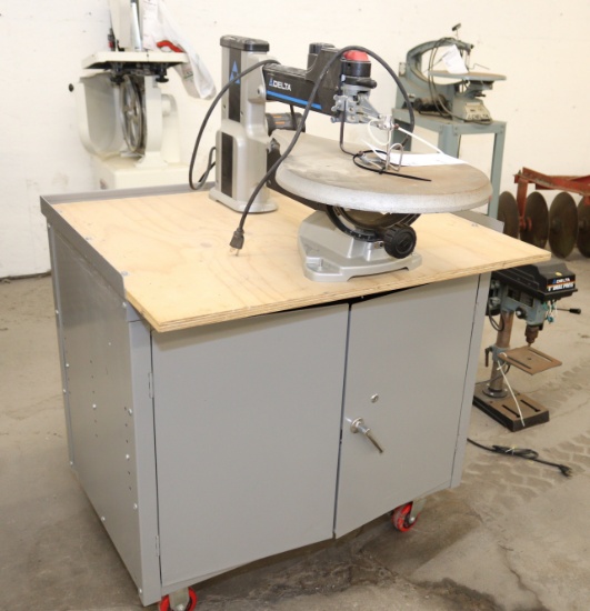 Delta 20" Scroll Saw on Rolling Cart/Cabinet