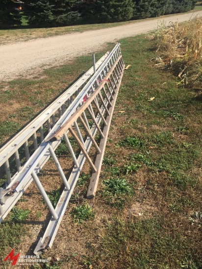 ALUMINUM 18' LADDER, AND 15' WOODEN LADDER