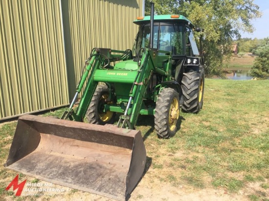 1987 JOHN DEERE 2755 TRACTOR WITH JOHN DEERE 245 LOADER, DIESEL, MFWD, CAB, 3PT, PTO, 2 HYDRAULIC RE