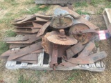 ASSORTED PLOW POINTS, MOLD BOARDS, TAIL WHEELS