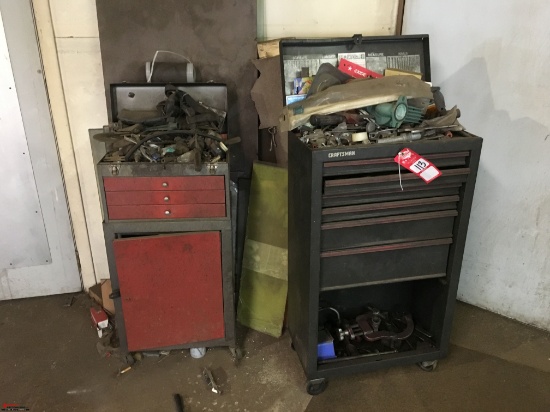 CRAFTSMAN ROLLING TOOLBOX AND NO BRAND ROLLING TOOLBOX WITH ASSORTED TOOLS, PARTS AND MORE