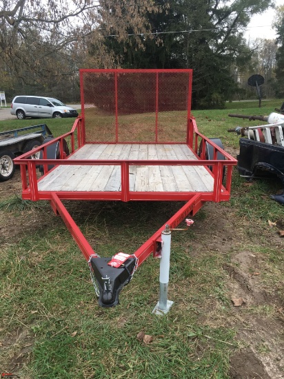 SINGLE AXLE TRAILER WITH FOLDING LANDSCAPE GATE, 120" x  75" DECK, WOOD DECK, 2" BALL, SELLS WITH