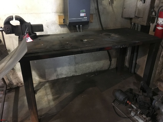 HEAVY DUTY WELDING TABLE, 71" LONG x 29 1/2" DEEP x 37" TALL, HAS HEAVY DUTY 6" VISE