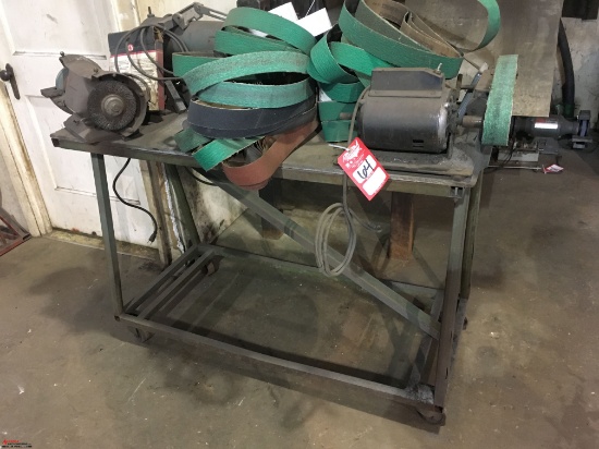 ROLLING CART TO INCLUDE ELECTRIC 5" BENCH GRINDER, ELECTRIC BELT SANDER, APPROX 2" WIDE BELT