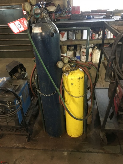 TORCH GUAGES, HOSE AND TORCH HEAD WITH TORCH CART, TANKS NOT INCLUDED