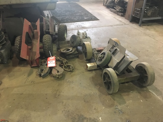 2-WHEEL SHEET STEEL TRANSPORTER (3), PALLET PULLER, SHEET METAL PULLER AND A LIFTING STRAP
