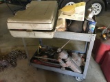 PLASTIC ROLLING CART WITH CONTENTS, INCLUDES VISE AND MORE