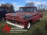 1966 CHEVROLET C10 STEP SIDE PICKUP, 305 GAS ENGINE, 3 SPEED MANUAL TRANSMISSION ON THE COLUMN, IT I