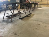 ASSORTED METAL SAW HORSES (6) AND PLYWOOD