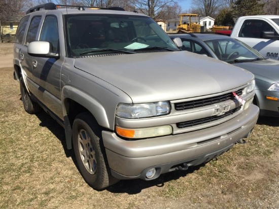 2005 CHEVROLET TAHOE, 4WD, VORTEC V8 GAS ENGINE, PW/PL/PM, 3RD ROW SEATS, M