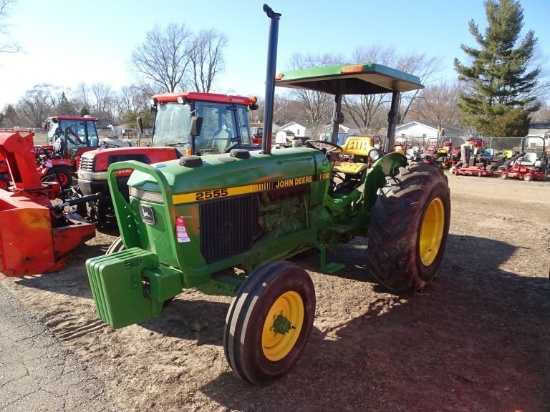 1990 JOHN DEERE 2555 TRACTOR, 3 PT, PTO, 3-REMOTES, CANOPY, (4) FRONT WEIGH