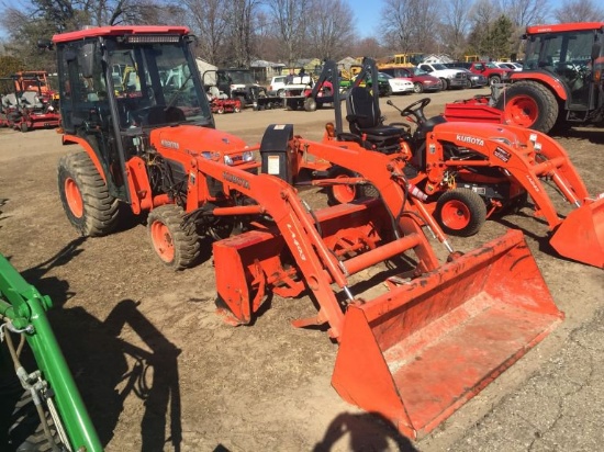 KUBOTA B3030 TRACTOR, MFWD, WITH LA403 LOADER, CAB WITH HEAT & A/C, HST, 3P