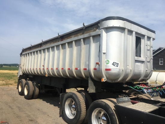 1973 HOBBS ALUMINUM END DUMP GRAIN TRAILER, 28' x 96'', GRAIN DOOR, TANDEM