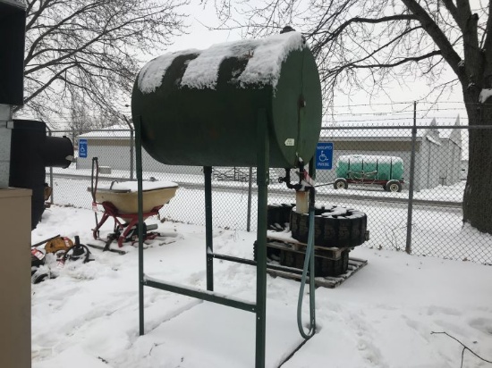 GRAVITY FUEL TANK WITH STAND, APPROX 250 GALLON, WITH HOSE & NOZZLE