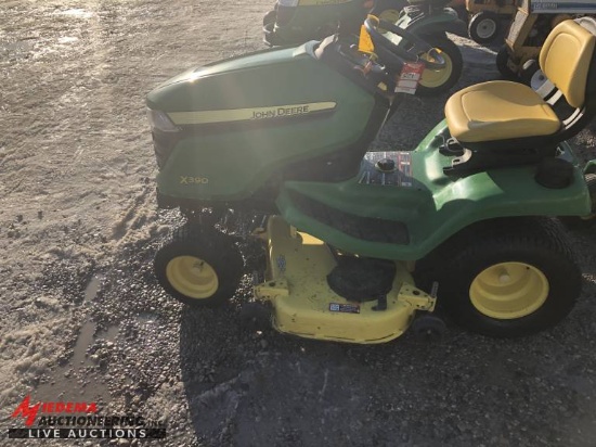 2016 JOHN DEERE X390 RIDING LAWN MOWER, 48'' DECK, HYDRASTAT, 145 HOURS SHOWING, SN:1MOX390AT6M01087