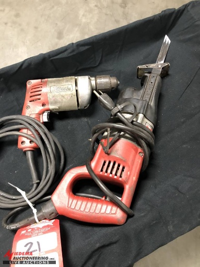MILWAKUEE ELECTRIC SAWZALL AND MILWAKUEE 1/2 INCH ELECTRIC DRILL