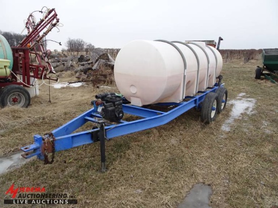 WATER WAGON, TANDEM AXLE, 1000 GALLON, GAS ENGINE