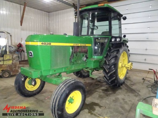 JOHN DEERE 4030 TRACTOR, 2WD, 6 CYLINDER DIESEL, 8676 HOURS SHOWING, AC/HEAT CAB, 3PT, PTO, 2 REMOTE
