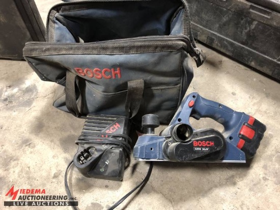 BOSCH 14.4 VOLT CORDLESS PLANER, MODEL 53514, INCLUDES CASE, MANUAL, BAG, CHARGER(1) AND BATTERY (1)