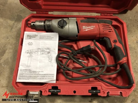 MILWAUKEE 1/2 HAMMER DRILL, CAT #5380-21, 115V, WITH CASE AND MANUAL