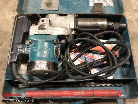 MAKITA ROTARY HAMMER DRILL, MODEL HR3851, 115V, INCLUDES CASE AND SOME BITS