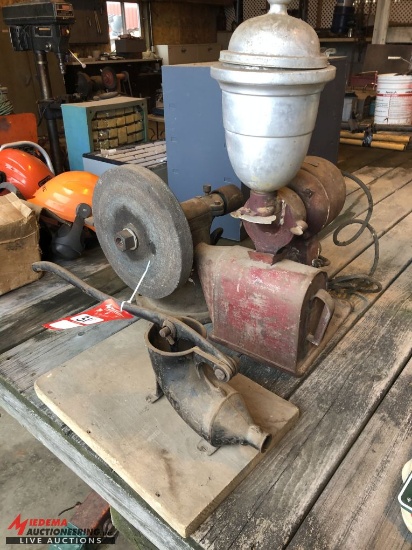 VINTAGE COFFEE GRINDER, VINTAGE CABASA PRESS, AND SHARPENING STONE