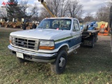 1997 FORD SUPER DUTY POWERSTROKE DIESEL, AUTO TRANS, REGULAR CAB, 8X10' FLATBED, HAS SPOT FOR 40''X8