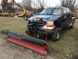 2004 FORD F350 CREW CAB FLATBED TRUCK, V8 POWERSTROKE DIESEL ENGINE, AUTO TRANS, 4X4, 8' WESTERN PLO