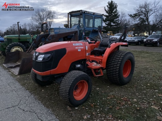 KUBOTA MX5100 TRACTOR, 2011, 4X4, HYDROSTATIC DRIVE, 3-POINT, PTO, 2 REMOTES, TURF TIRES, 3544 HOURS