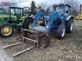 FORD 6610 TRACTOR, 7410 LOADER WITH BUCKET & CUSTOM FORKS, MECHANICAL FRONT WHEEL DRIVE, 3-POINT, PT