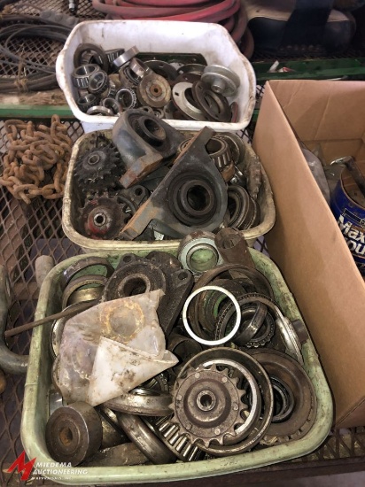 ASSORTED USED BEARINGS, FLANGES, ETC., MOST ITEMS ARE USED, DOES INCLUDE SOME NEW ITEMS.