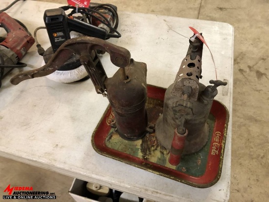 VINTAGE PITCHER PUMP, TORCH AND COCA-COLA TRAY