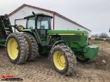 JOHN DEERE 4960 TRACTOR, 1993, MFWD, PTO, 3PT, QUICK HITCH, CAB/HEAT/AC, 3 REMOTES, 20 FRONT WEIGHTS