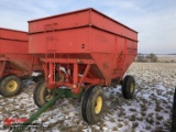 KILLBROS 385 GRAVITY WAGON WITH BIN EXTENSIONS, ON JOHN DEERE 1075 RUNNING GEAR