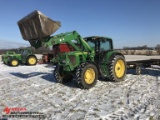 JOHN DEERE 7230 TRACTOR WITH 741 LOADER, 2011, MFWD, 24-SPEED POWER QUAD TRANS, 3 PT WITH QUICK HITC