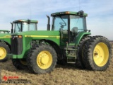 JOHN DEERE 8100 TRACTOR, 1997, MFWD, 3 PT WITH QUICK HITCH, PTO, 3 REMOTES, 18.4-46 REAR TIRES, GREE