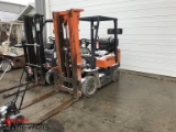 TOYOTA 5FGC25 HARD TIRE FORKLIFT, PROPANE POWERED, 4000 LB, 3-STAGE MAST, S/N: 18621