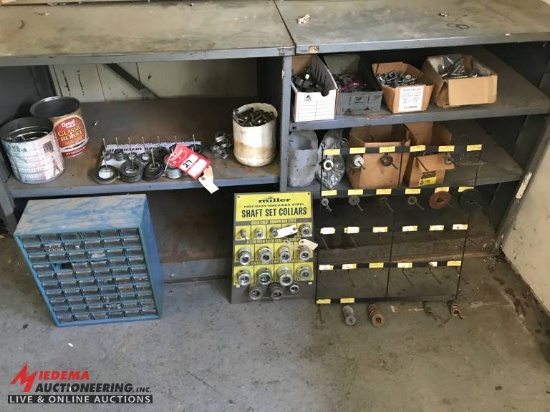 ASSORTED BUSHINGS, SHAFT COLLARS, NUTS, BOLTS, RACKS AND MORE