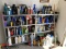 SHELVING CONTENTS, EAXES, CLEANERS, FUNNELS, ETC.