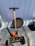 ANTIQUE REEL MOWER, SAW BLADE & PICKER