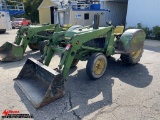 JOHN DEERE 2240N TRACTOR WITH JOHN DEERE 145 LOADER, 3-POINT, PTO, DRAW BAR, REAR ORCHARD FENDERS, D